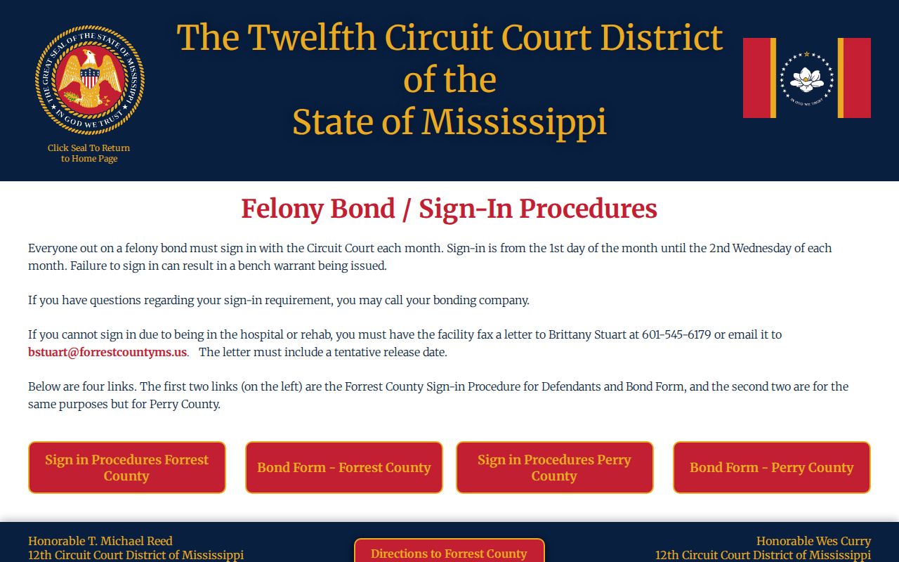 Twelfth Circuit Perry County monthly felony bond sign-in instructions